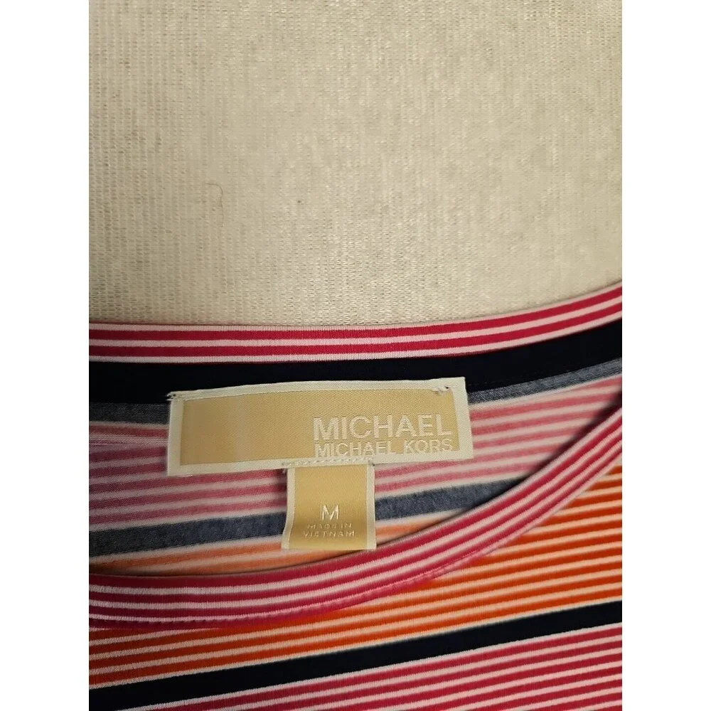MICHAEL KORS Women's Striped Boxy Flutter-Sleeve‎ Top Multi Stripe Size M